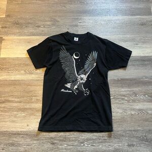 Vintage 90s Black Graphic T-Shirt with Eagle Design